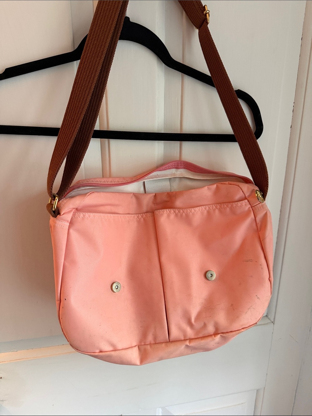 Longchamp Pink Crossbody with Brown Trim and Adjustable Strap - Picture 6 of 8